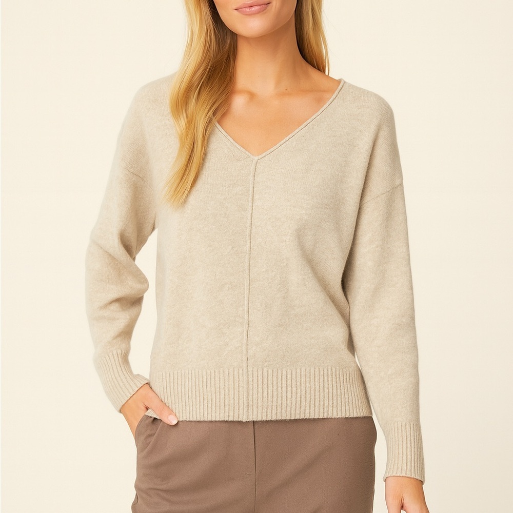 Simply Soft and Cozy by Poof Women's V-Neck Beige Sweater Normcore cottage core